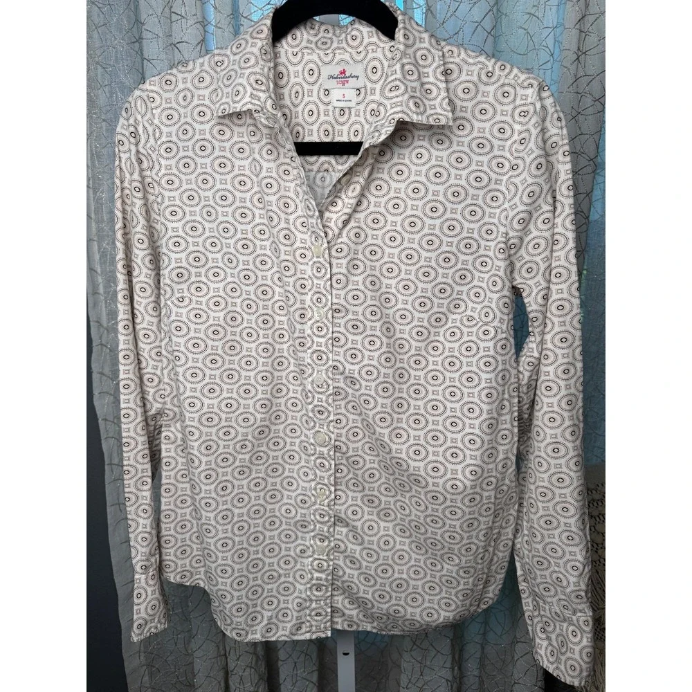 J.Crew Haberdashery Geometric Print Button-Up Shirt‎ Small Beige Tan Cotton